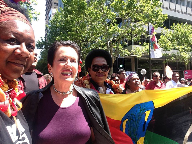 Lord Mayor of Sydney, Clover Moore and Emelda Davis (ASSIPJ) leading Sydney's Climate Change march.