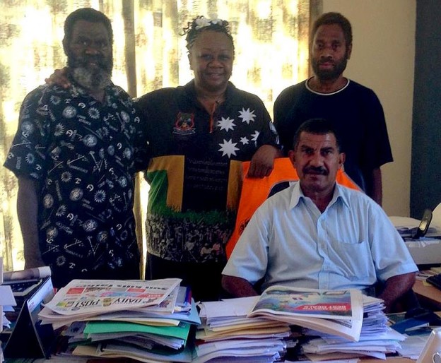 George Kauras - man Tanna Middle Bush (left) , Emelda Davis women Tanna Middle Bush, Lai Sakita man Tanna White Sands. Shadrack Welegtabit - Director NDMO (seated)