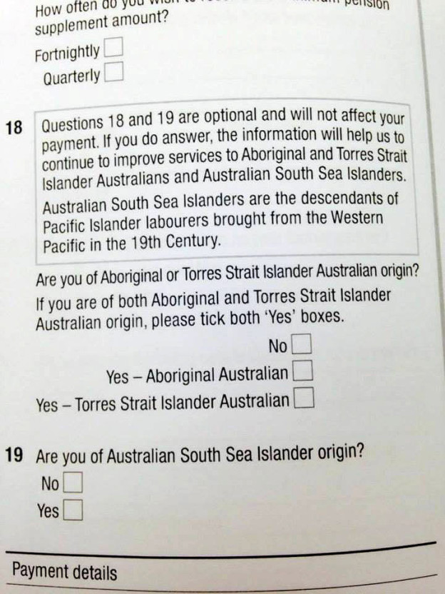 Centrelink questionnaire included - Are you an Australian South Sea Islander